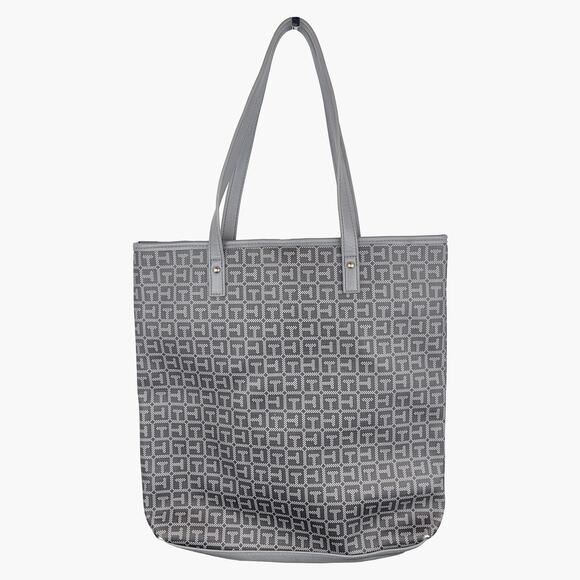 NWOT TOMMY HILFIGER Faux Leather Signature Logo Tote Bag (Gray) - Picture 3 of 9